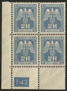 CZECHOSLOVAKIA Bohemia & Moravia 1941 Sc O21  2k VF Mint MNH Block, Birds