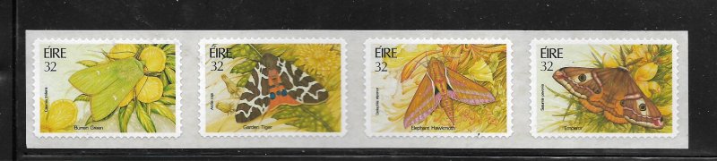 IRELAND, 938A, MNH, STRIP OF 4, SELF  ADHESIVE, MOTHS