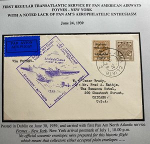 1939 Dublin Ireland First Flight Airmail Cover FFC To New York USA PAA