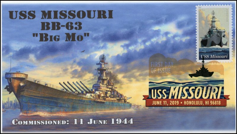 19-140, 2019, USS Missouri, Digital Color Postmark, FDC, 75th Anniversary, BB-63