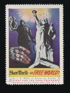 US Vintage WWII Patriotic Poster Stamp Slave World or Free World M OG NH