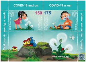 Kyrgyzstan 2021 COVID-19 and us Set with labels in block MNH