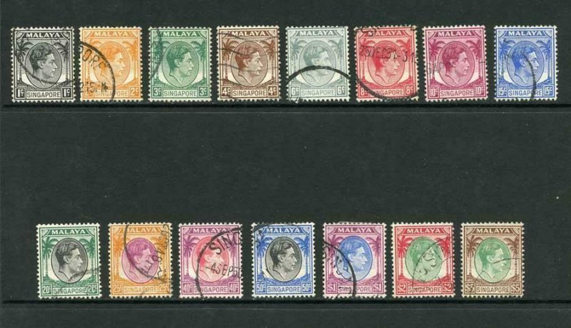 Singapore SG1/15 1948 Set of 15 Perf 14 Fine used Cat 35 pounds 