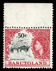 Basutoland #81 (SG 78) Cat£21, 1961-63 QEII 50c, top margin single, never hinged