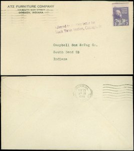 1948 Goshen IN Cover to South Bend, Adhered to Another Letter Auxiliary, #807!