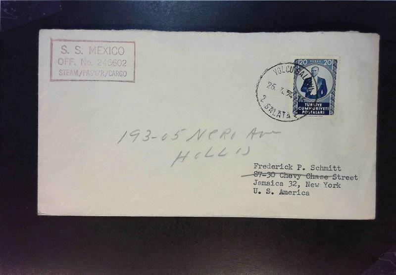 Turkey 1954 SS Mexico Paquebot Cover to USA - Z1770