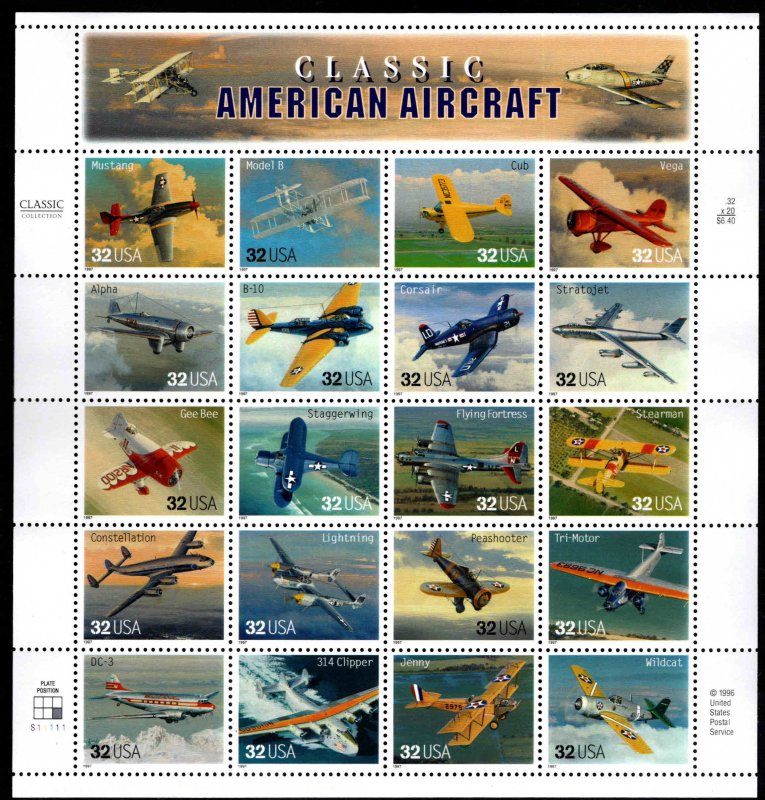 USA Scott 3142 Classic American Aircraft  Sheet MNH** post office fresh