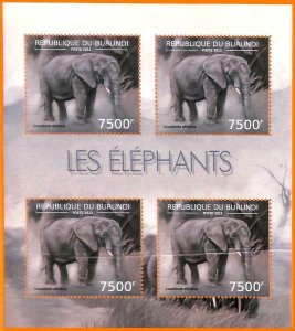 A5546 - BURUNDI - ERROR, 2012, MISPERF MINIATURE SHEET: Elephants