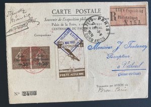 1931 Paris France Early Aviation Postcard Cover To Vetheuil Philatelic exhibitio