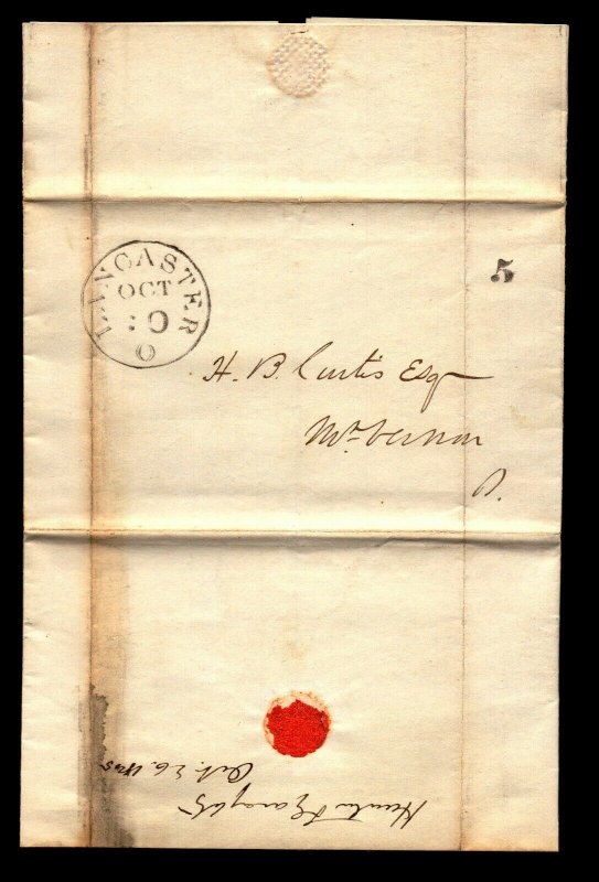 1845 Lancaster Ohio Stampless Cover Small 5 - L9522