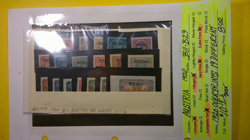 Austria 1920 Semi-Postal Issue Scott# B11-B29 Mint VF-XF Hinged CPL set of 19