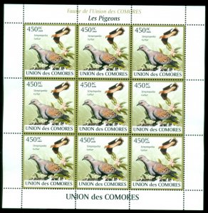 Comoro Is 2009 Birds Pigeons 450fc sheetlet MUH