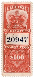 (I.B) Canada Revenue : Electric Light Inspection $1 (1895)