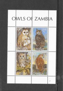 BIRDS- ZAMBIA #697 OWLS S/S MNH