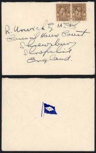 Turks and Caicos 1936 1d Brown Pair on E and F Shipping Line Cover