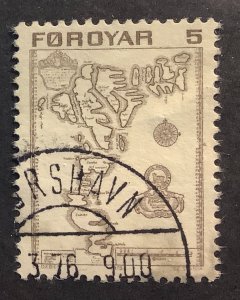 Faroe Islands 1975 Scott 7 used - 5o, Map of Faroe Islands in 1673