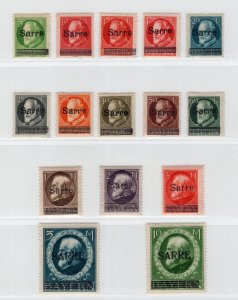 GERMANY SAAR 1920 OVERPRINT SET ON BAVARIA STANDARD SET MICHEL 18-31 PERFECT MNH