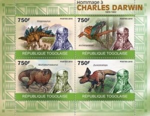 Togo 2010 DINOSAURS Tribute to Charles Darwin Sheet Perforated Mint (NH)