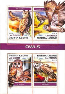 A6817 - SIERRA LEONE - ERROR MISPERF Stamp Sheet - 2018 -  BIRDS, Owls