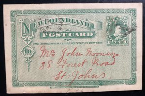 1901 Kelligrews Newfoundland Postal Stationery Postcard Cover To St Johns