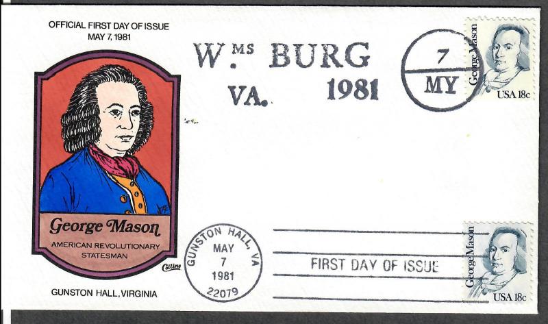 US Collins FDC SC#1858 George Mason