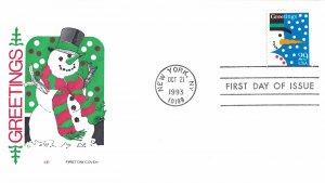 1993 FDC, #2791-2794, 2794, 29c Greetings, House of Farnam (5), singles/block