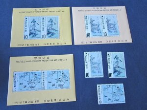 Korea Sc 787-789 and 787a-789a Paintings MNH(small toning)