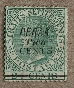 Perak 1891 2c on 24c, unused but no gum. Scott 30, CV $32.50. SG 48