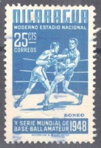 ZAYIX Nicaragua 724 Used 25c lt. blue Sports Boxing 102922S10