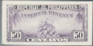 O) REPUBLIC OF THE PHILIPPINES, DIE PROOF, COFFEE INTERNAL REVENUE 50c, XF