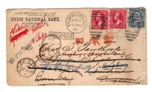 US 1896 JAN 9 B/S HONG KONG,COLOMBO,BOMBAY,LONDON,YOKOHAMA SEA P.O NY CHINA