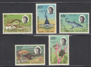 BIOT 1968 - 1973 Fish 5c - 25c Scott # 16 - 20 MNH