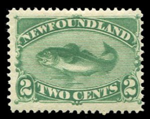 Newfoundland #46 Cat$45, 1880 2c yellow green, hinged