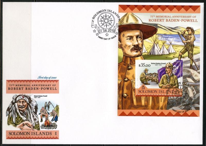 SOLOMON ISLANDS  2016 75th MEMORIAL ANNIVERSARY OF BADEN POWELL S/SHEET FDC