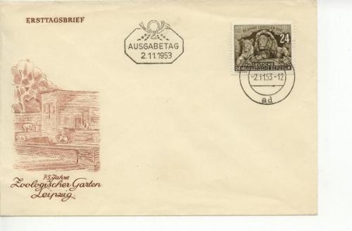 1953 Germany DDR Leipzig Zoo Lions (Scott 179) FDC