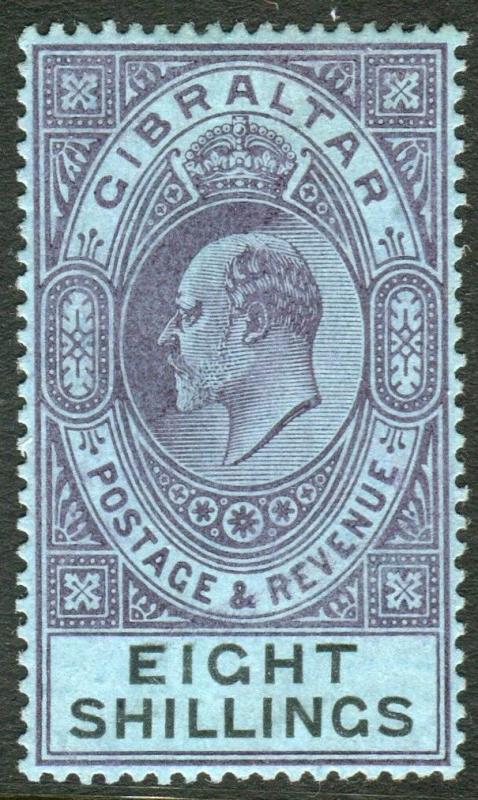 GIBRALTAR-1903 8/- Dull Purple & Black/Blue lightly mounted mint example Sg 