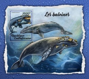 Central Africa - 2017 Whales on Stamps - Stamp Souvenir Sheet CA18003b