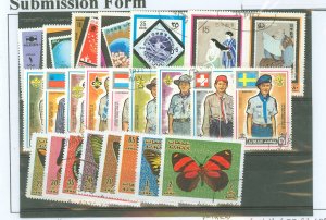 Ajman #604-11/673-82/698-06  Single (Butterflies) (Scouts) (Stamps On Stamps)