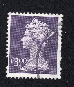 Great Britain 1996-2010 3 pound purple Machin, Scott MH237 used, value = $4.75