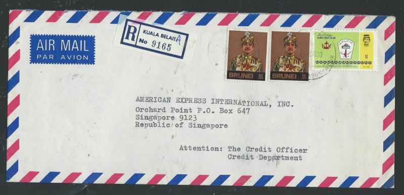 BRUNEI (P2504B) 1986  REG  LETTER KUALA BELAIT A  TO SINGAPORE