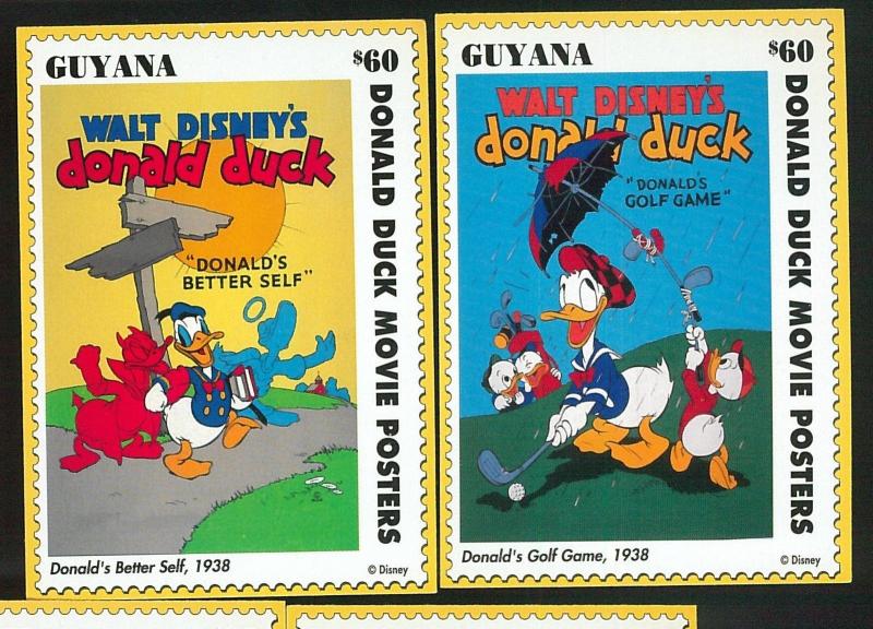 GUYANA - Scott 2780A  set of 50 poster stamps - DONALD DUCK: GOLF devils PENGUIN