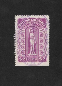 BRITISH COLUMBIA USED $2 MAGENTA LAW STAMP van DAM # BCL45