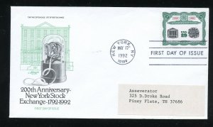 US 2630 NY Stock Exchange Bicentennial ADDR Artmaster cachet FDC 