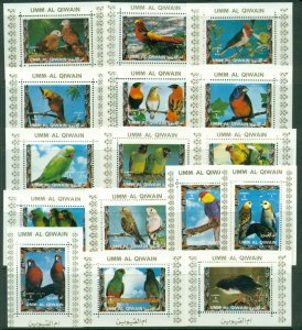 Umm al Qiwain 1972 Mi#1242-1257 Birds, Parrots & Finches, White/Perf 16xDLMS MLH