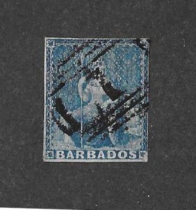 Barbados Sc #6  blue imperf used FVF