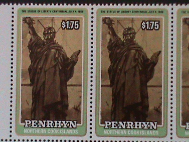 ​PENRHYN ISLAND-1986- SC#341 CENTENARY OF STATUE OF LIBERTY-MNH-IMPRINT STRIP-VF