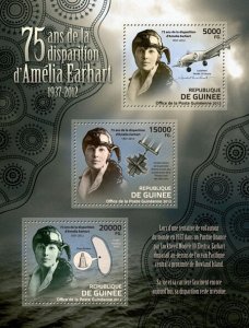 GUINEA - 2012 - Amelia Earhart - Perf 3v Sheet - Mint Never Hinged