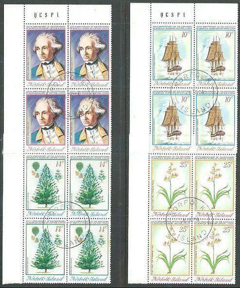 NORFOLK IS 1974 200th Anniv Discovery by Cook, blocks of 4 fine used.......64979