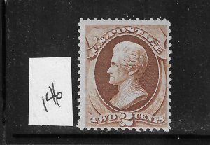 US #146 1870-71 JACKSON 2C (RED BROWN) - MINT LIGHT HINGED