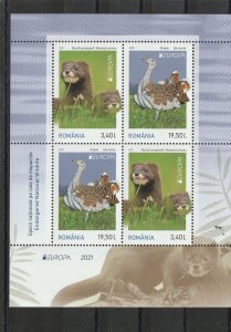 ROMANIA 2021 STAMPS EUROPE CEPT WILDLIFE FAUNA MINK MNH POST BLOCK 2 ANIMALS